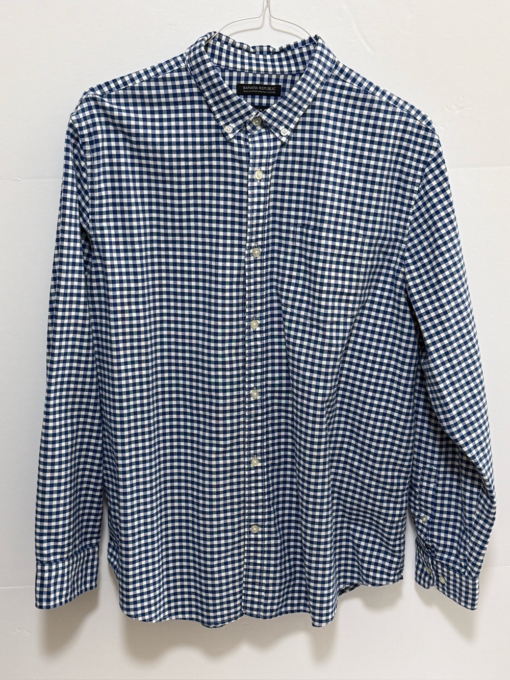 Banana Republic Blue and White Gingham Button-Down Shirt